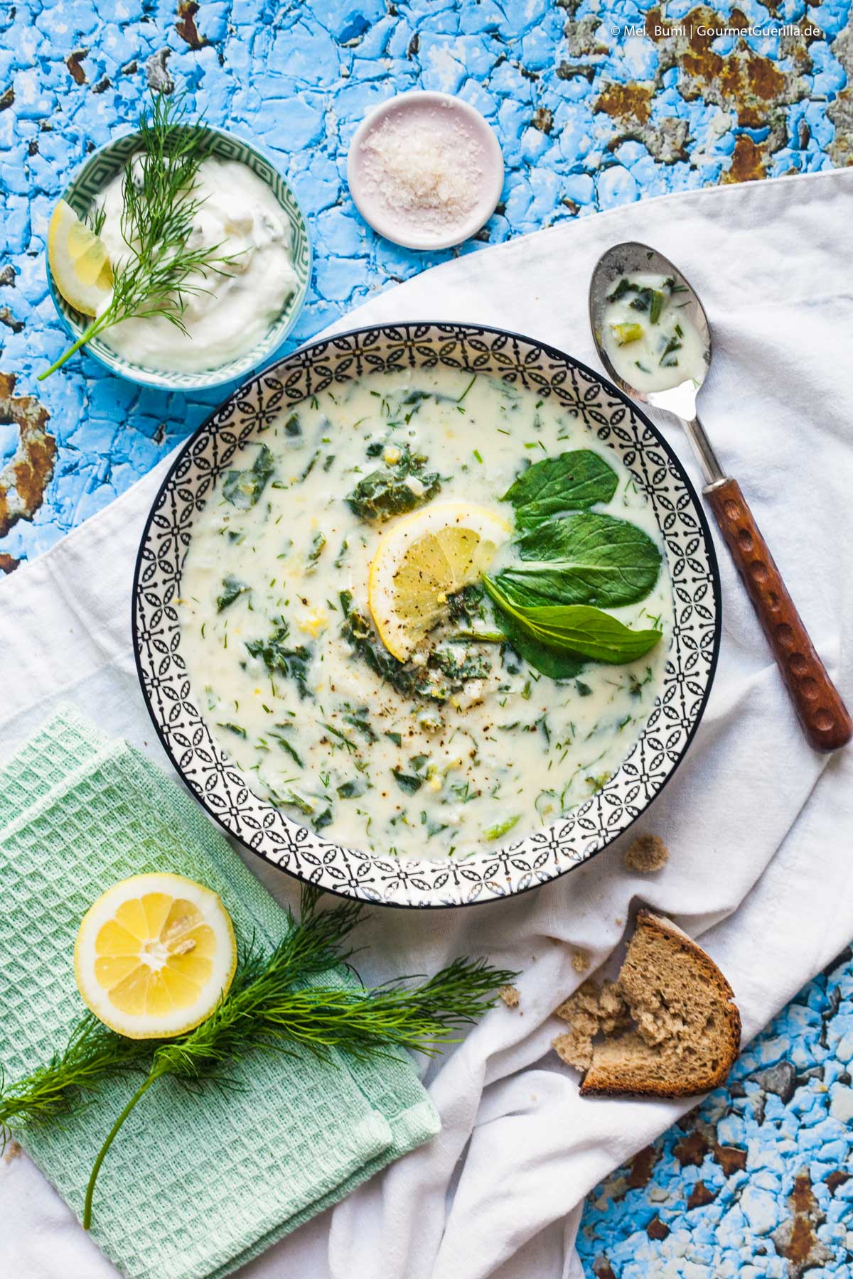 Greek avgolemono soup with spinach, egg and lemon | GourmetGuerilla.com